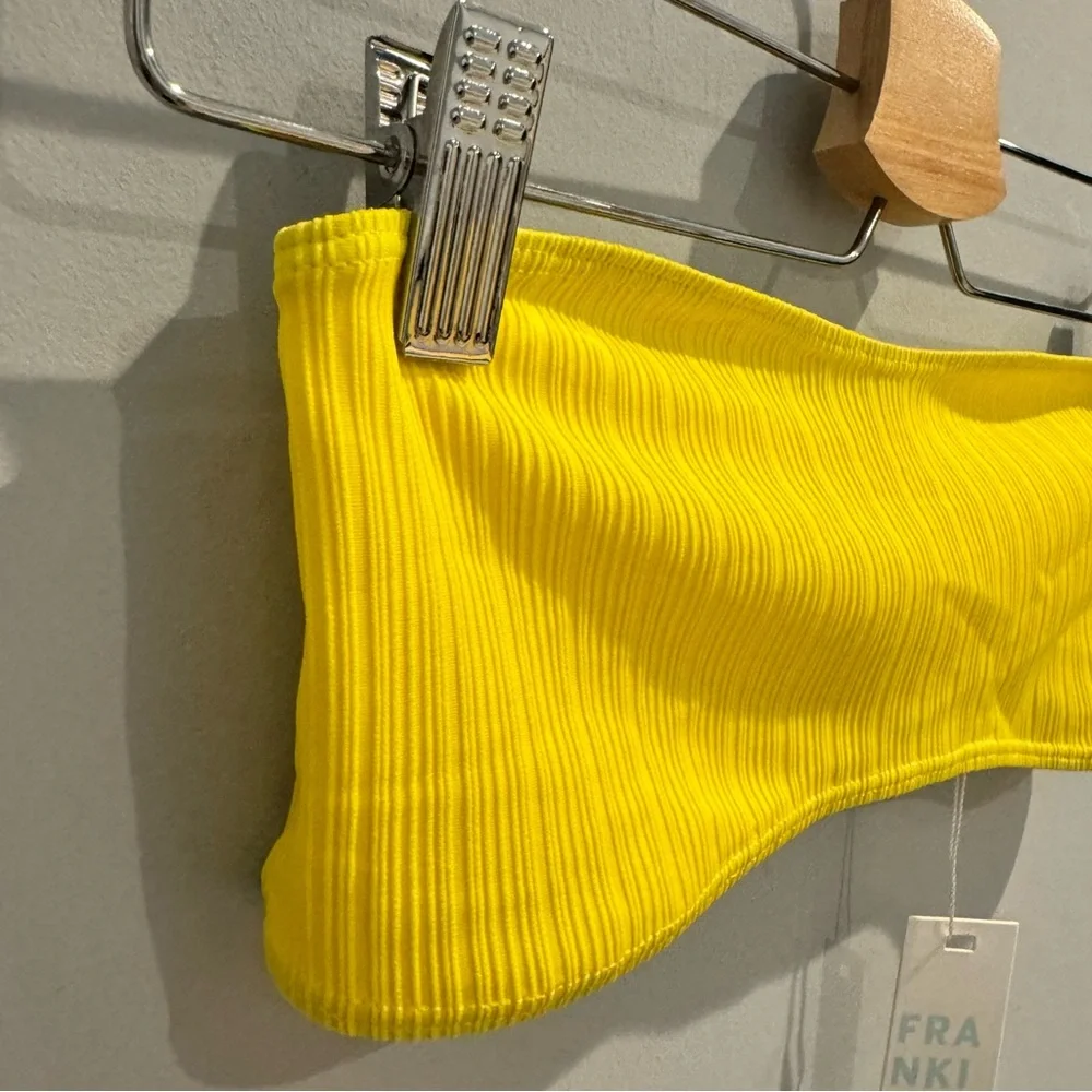 NWT Frankies Bikinis Jean Bandeau Plisse Top in Pina Colada, Size M